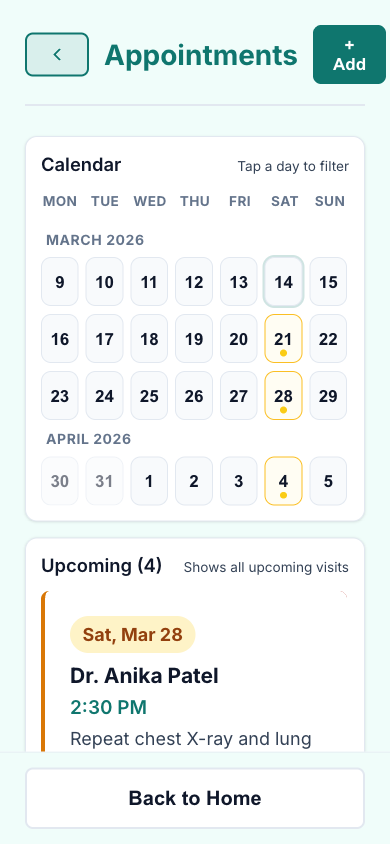 An upcoming appointment with reminder details